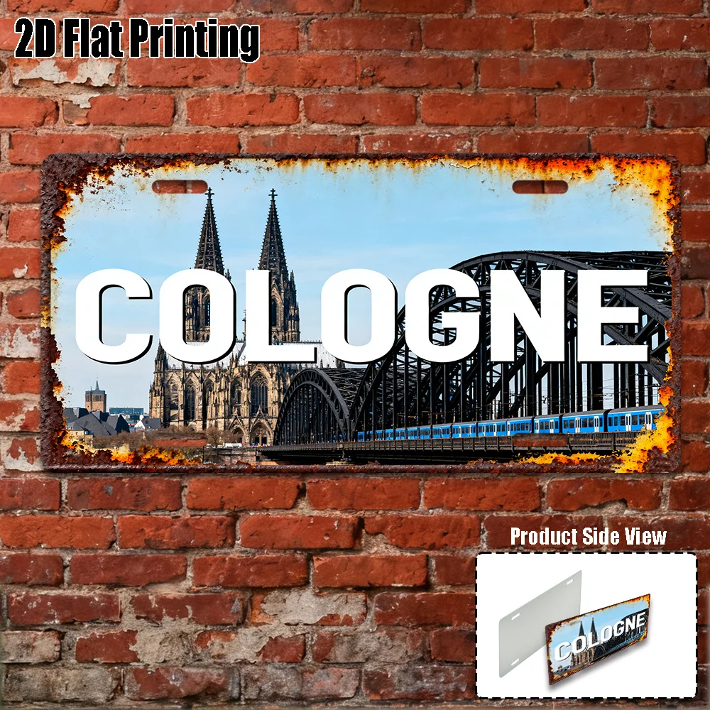 2D Flat, 1pc, Vintage Sign for Decoration Only, Yard Sign & Wall Art , Cologne City Themed Sign