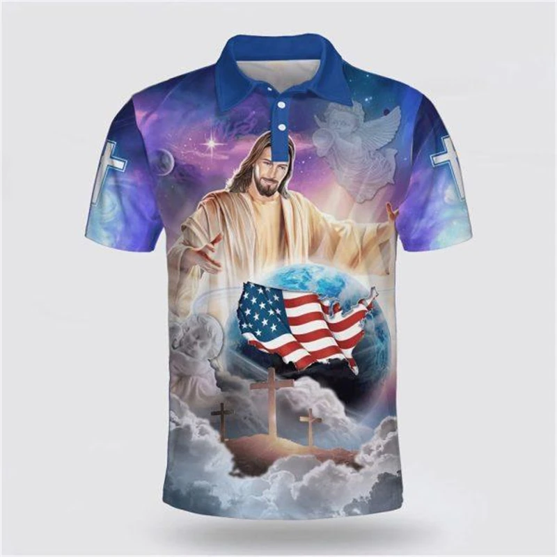 New Jesus Christ 3D Print Polo Shirt Men Women Summer Fashion Casual Short Sleeve Cool Shirt Harajuku Streetwear Oversized Tops