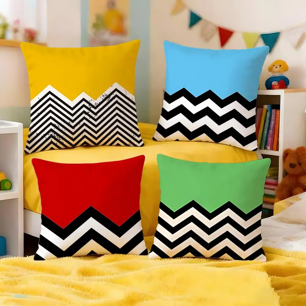Fashion-forward Color Block Chevron Print Cushion Cover Premium Soft Pillowcase Skin-Friendly Breathable for Home Office Travel
