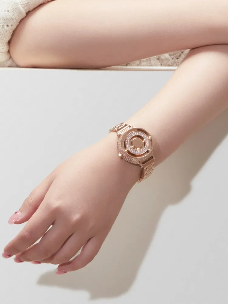 Office Women New Designer Magnetic Beads Quartz Watch Without Mirror Surface Wristwatch Elegant Ladies Party Fashion Accessorry