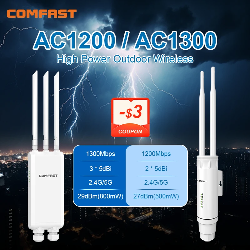 

﻿ COMFAST AC1200/1300 Открытый маршрутизатор точки доступа точка доступа 2,4/5G Dual Dand Удлинитель сигнала дальнего действия Усилитель беспроводной Wi-Fi Повторите