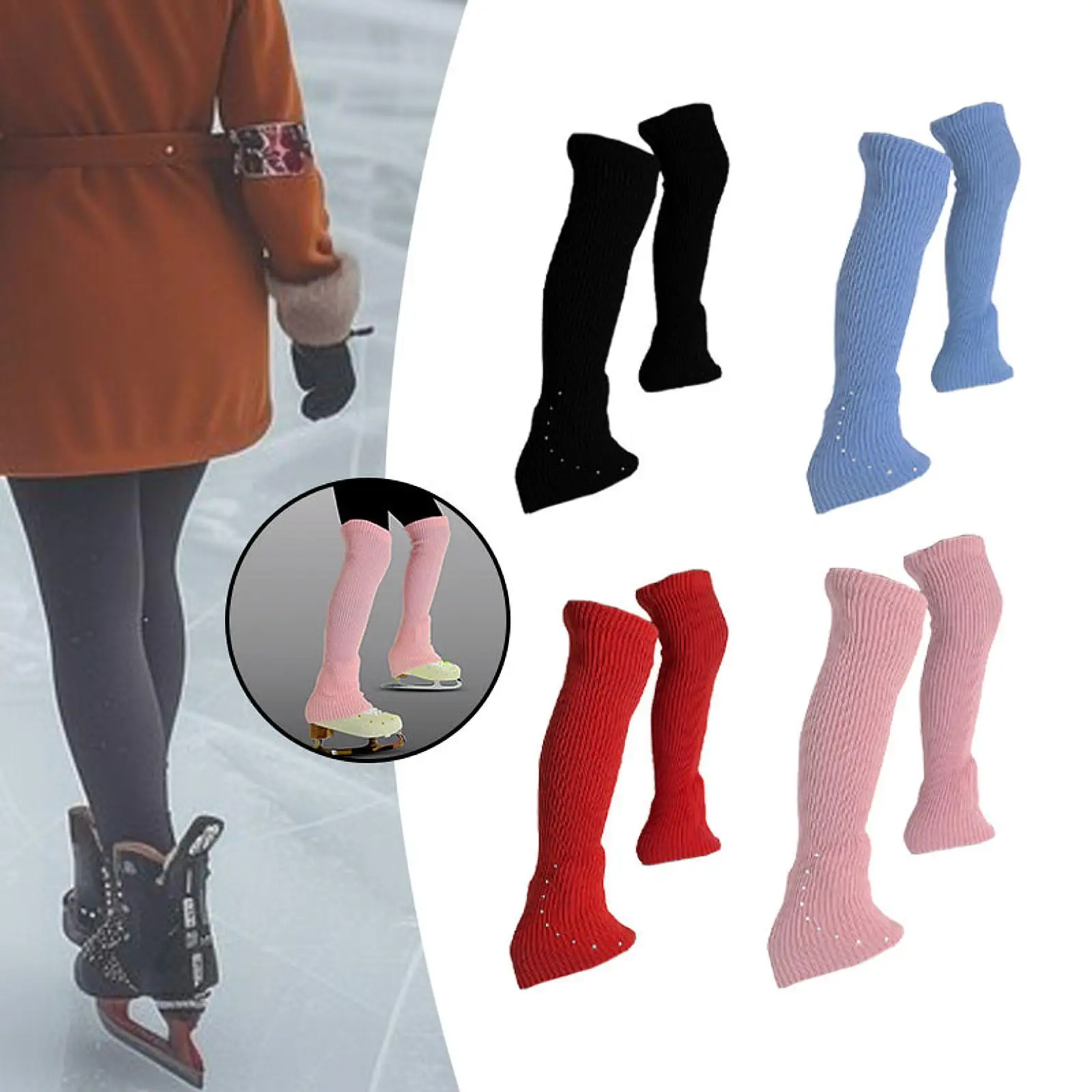 

Figure Skating Leg Warmers Cover High Footless Socks for Adults Yoga