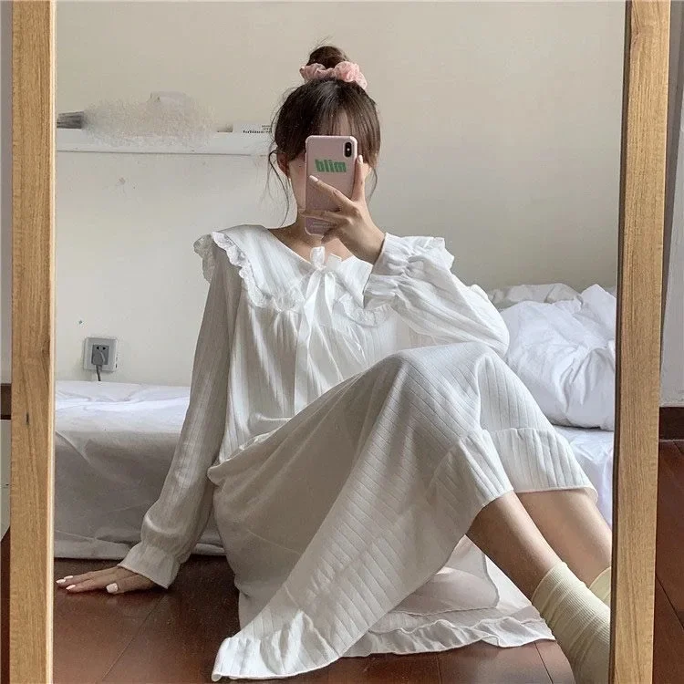 

New Long-Sleeved Nightgown Ins Style Pajamas Homewear Women Spring and Fall Korean Version of the Princess Style Homewear