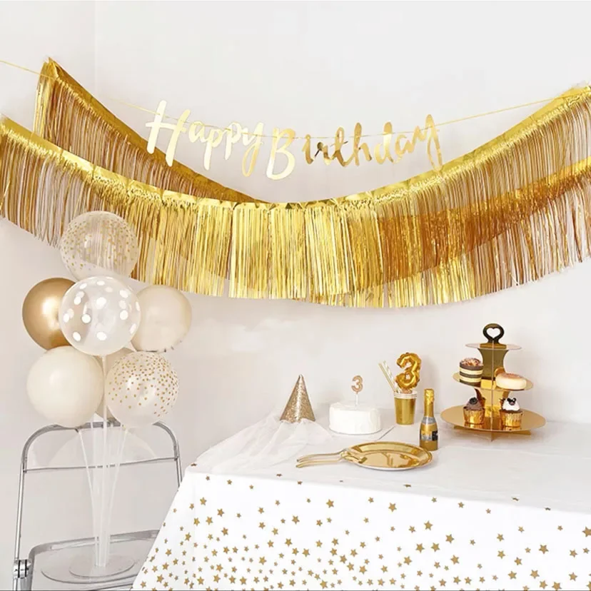 30x200cm Wall Hanging Fringe Curtain Backdrop Banner Foil Fringe Garland Streamers Banner for Wedding Birthday Party Decoration