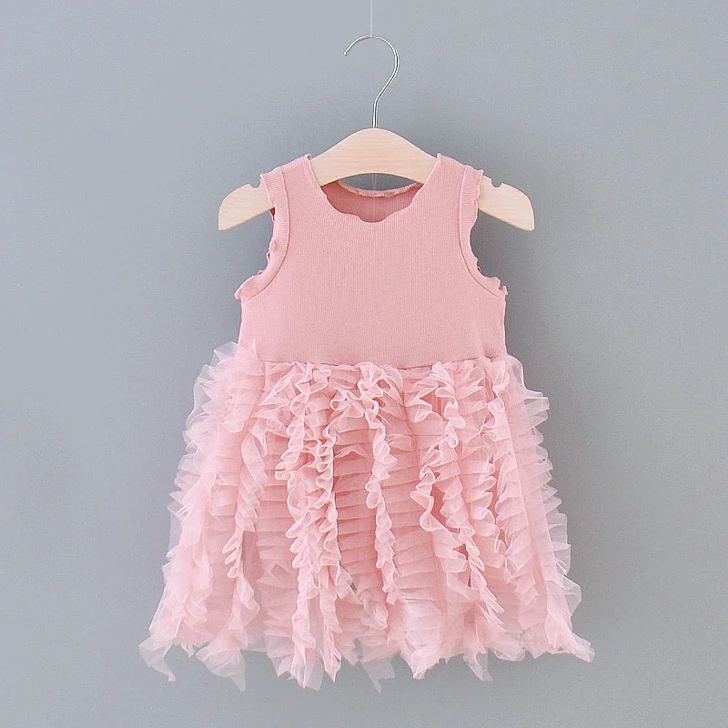 Summer Children'S Mesh Dress 0-3 Year Old Girl Party Birthday Princess Dress Fluffy Skirt Sleeveless Vest Dress