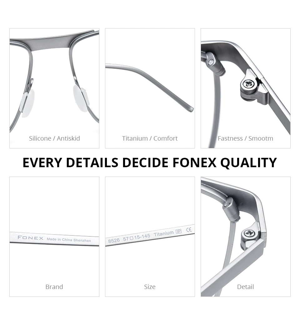 FONEX Reines Titan Brillengestell Männer Markendesign Quadratische Brillengestell Große Größe Japanische Custom Brillen 8526 – Detail 5