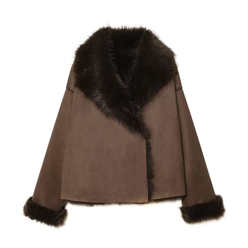 2026 Guobioziy Women's Jacket  Autumn/Winter New Arrival Brown Long-Sleeve Double-Sided Warm Jacket Elegant and High-End Style