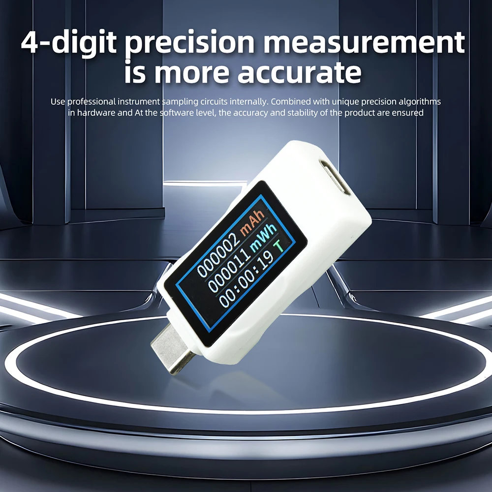 Mini Multi-function Dual Type-C Tester 12A Maximum Bidirectional Current Measuring Function DC 4-30V Voltage Ammeter Power Meter