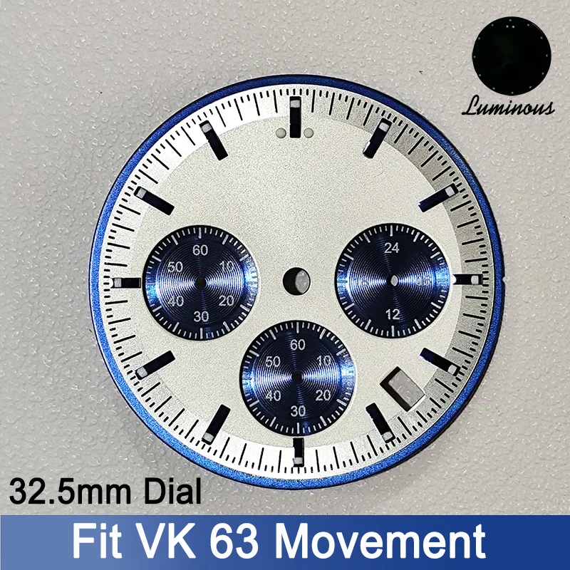 VK63 Dial 32.6mm Chronograph Modified By OMG Speed Watch Master Dials Green Luminous Custom S DIY Logo Japan Quartz Movement