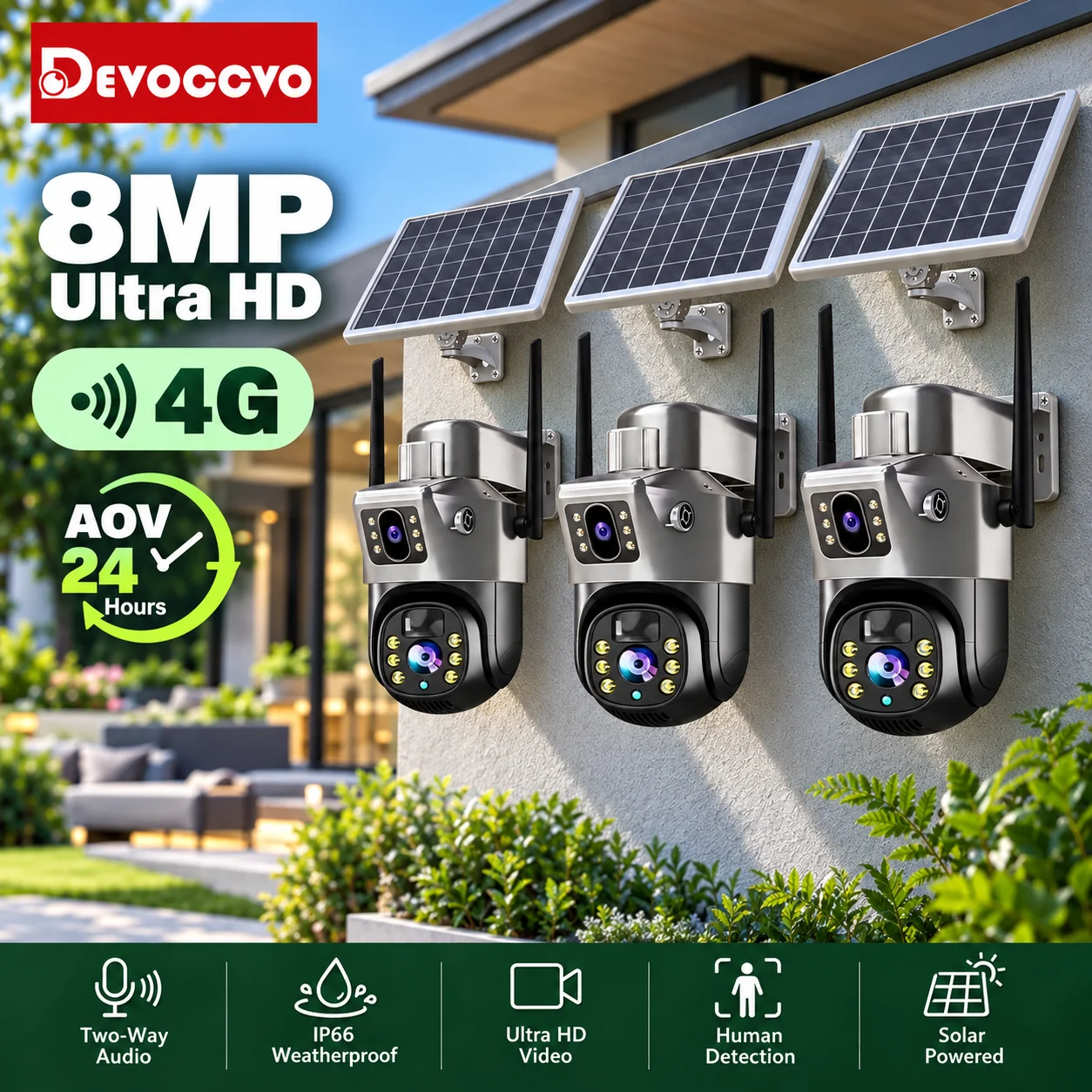 Solarbetriebene, kabellose 4G-4K-PTZ-IP-Kamera mit Dual-Objektiv, 8 MP, batteriebetrieben, für den Außenbereich, mit automatischer Verfolgung, Fernzugriff, Nachtsicht, wetterfester Kamera, Lösung für