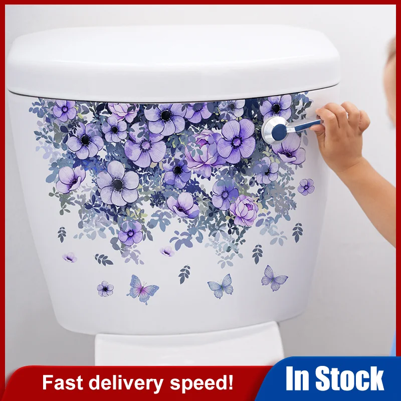 الأرجواني الكرمة الزهور الجدار ملصق الحمام المرحاض ديكور خزانة للغرفة المعيشة ديكور المنزل الشارات تجميل جدارية ذاتية اللصق