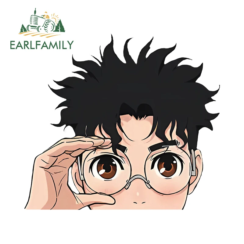 EARLFAMILY Okarun Dan Momo Cool Peeker Car Stickers Anime Hero Paranormal Original Car Accessories Windows Sunscreen Graphics