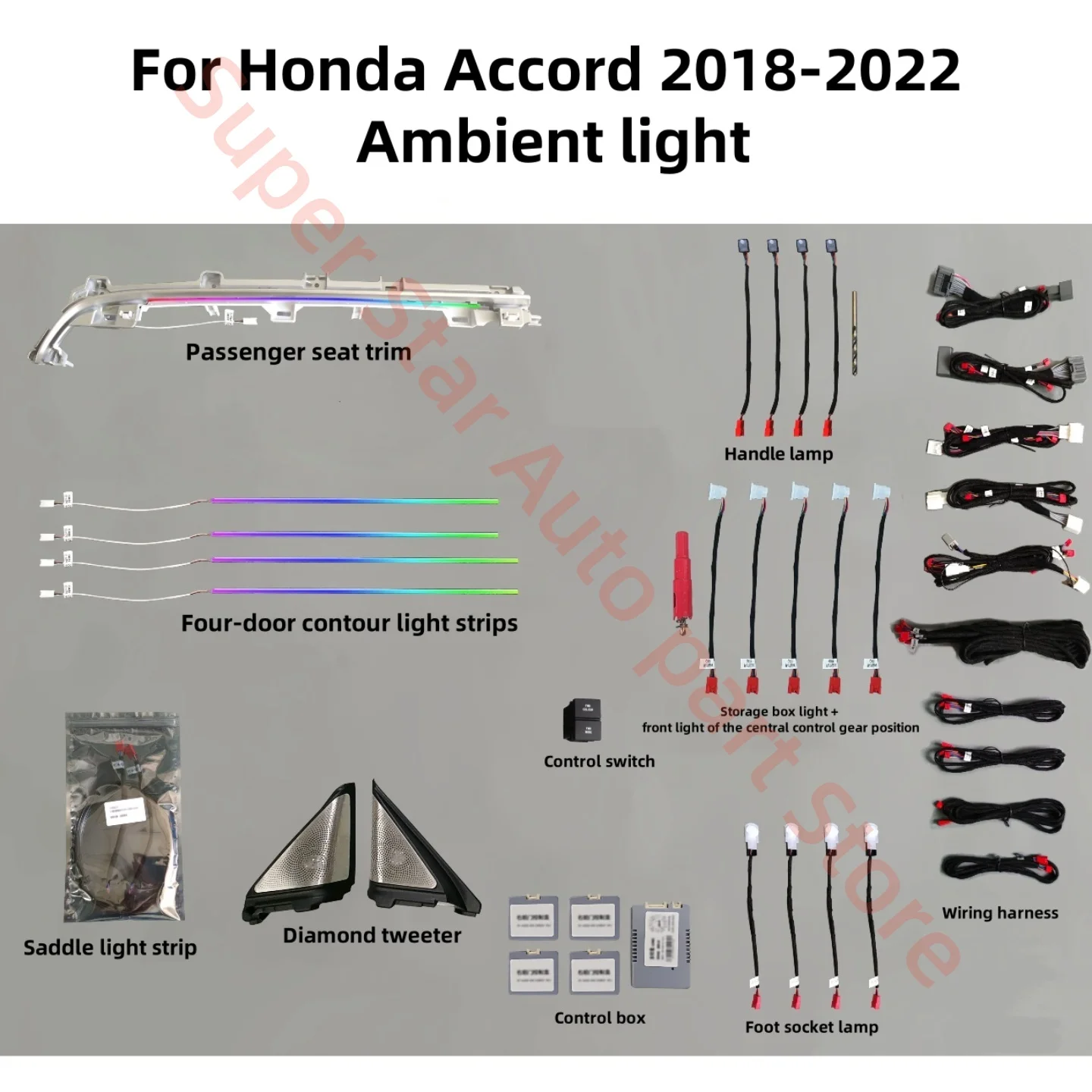 

Для Honda Accord 2018 + светодиодная атмосферная лампа, модернизация внутреннего освещения автомобиля, автомобильные аксессуары, 4D вращающийся тройник, светящаяся крышка