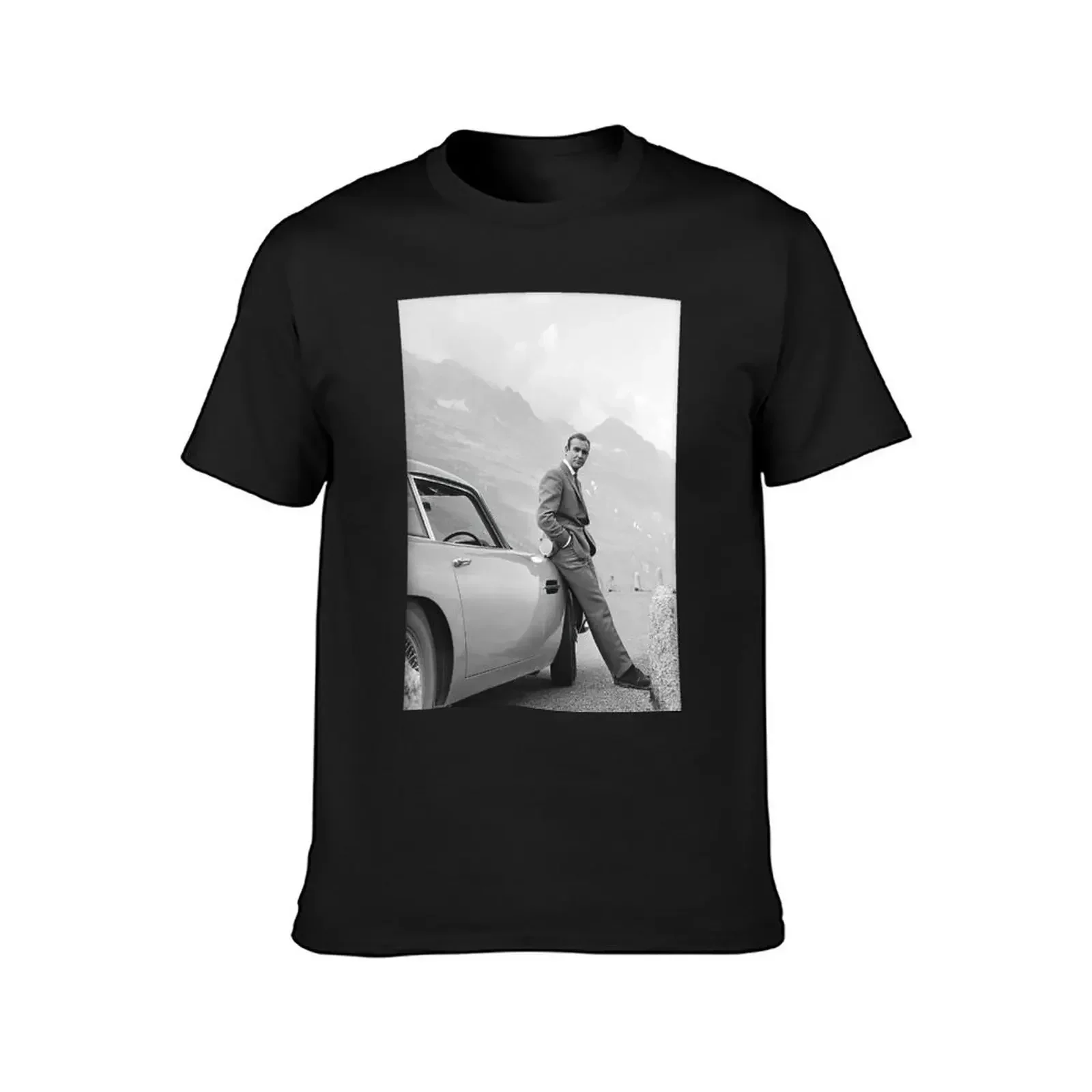 Sean Connery and Sports Car, Black and White Vintage Art Classic T-Shirt custom t shirt vintage anime shirt men t shirt