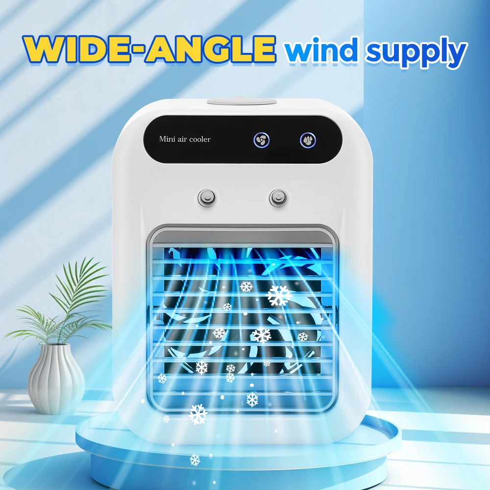 Portable Air Conditioner Water Cooling Spray Fan 2 Speed Desktop Humidification Fan Timing Air Humidifier Leafless Spray Fan