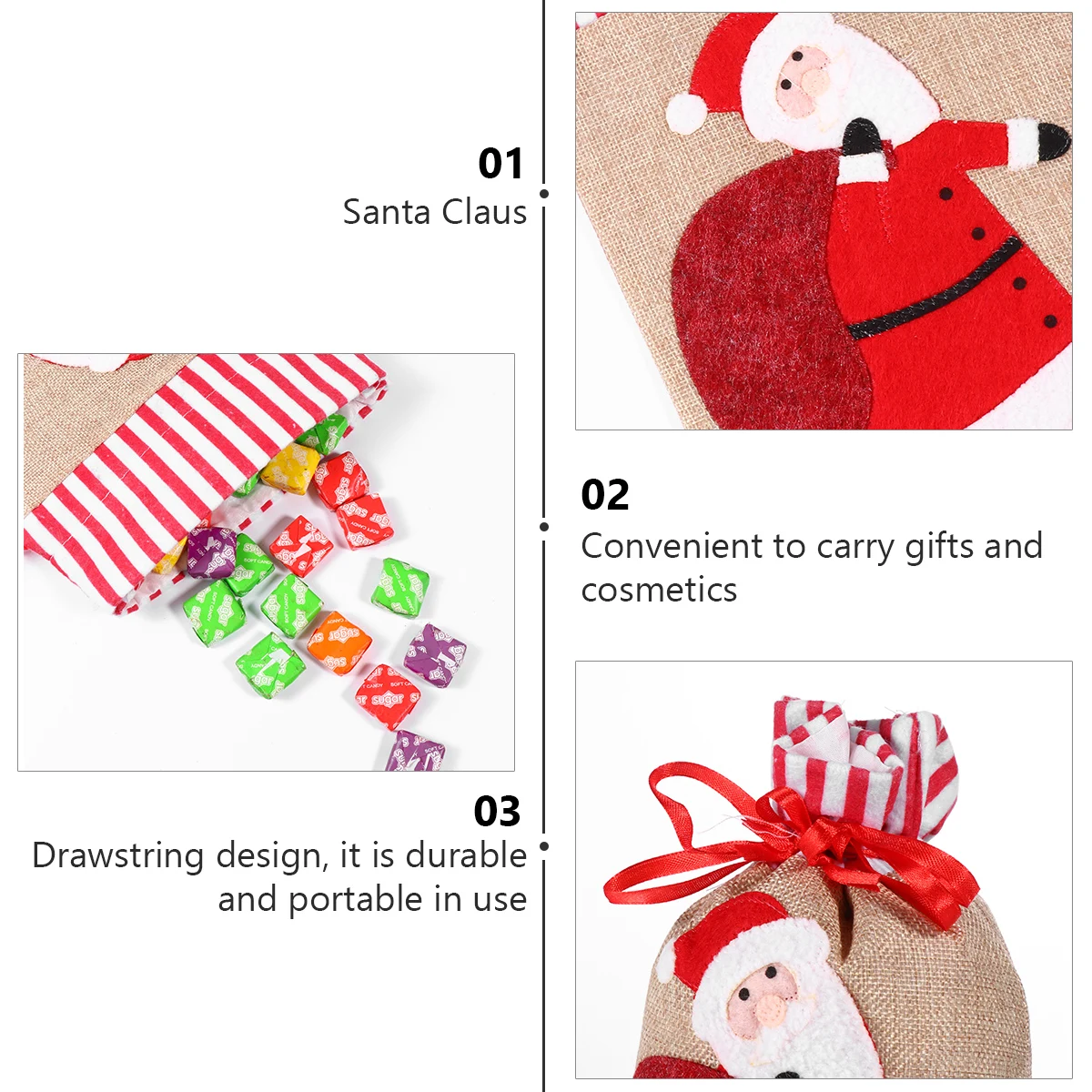 

2 pcs Candy Bag Three-dimensional Embroidered Drawstring Party Linen Kids Xmas Gift Storage Pouch Snacks Cookies Fruits Gifts