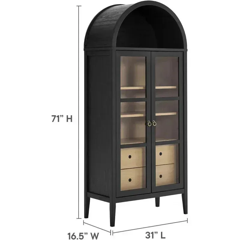 QAZ8-YJX Modway Nolan Modern Farmhouse 71 "خزانة عرض مقوسة طويلة القامة من خشب البلوط الأسود GrainSZ # ر #3