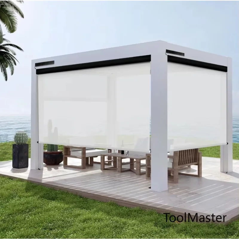 

【2026】Solar Power Outdoor Roller Blinds Aluminum Rail Pergola Zip Screen Waterproof Patio Cover Motorized Zip Track Outdoor Blin