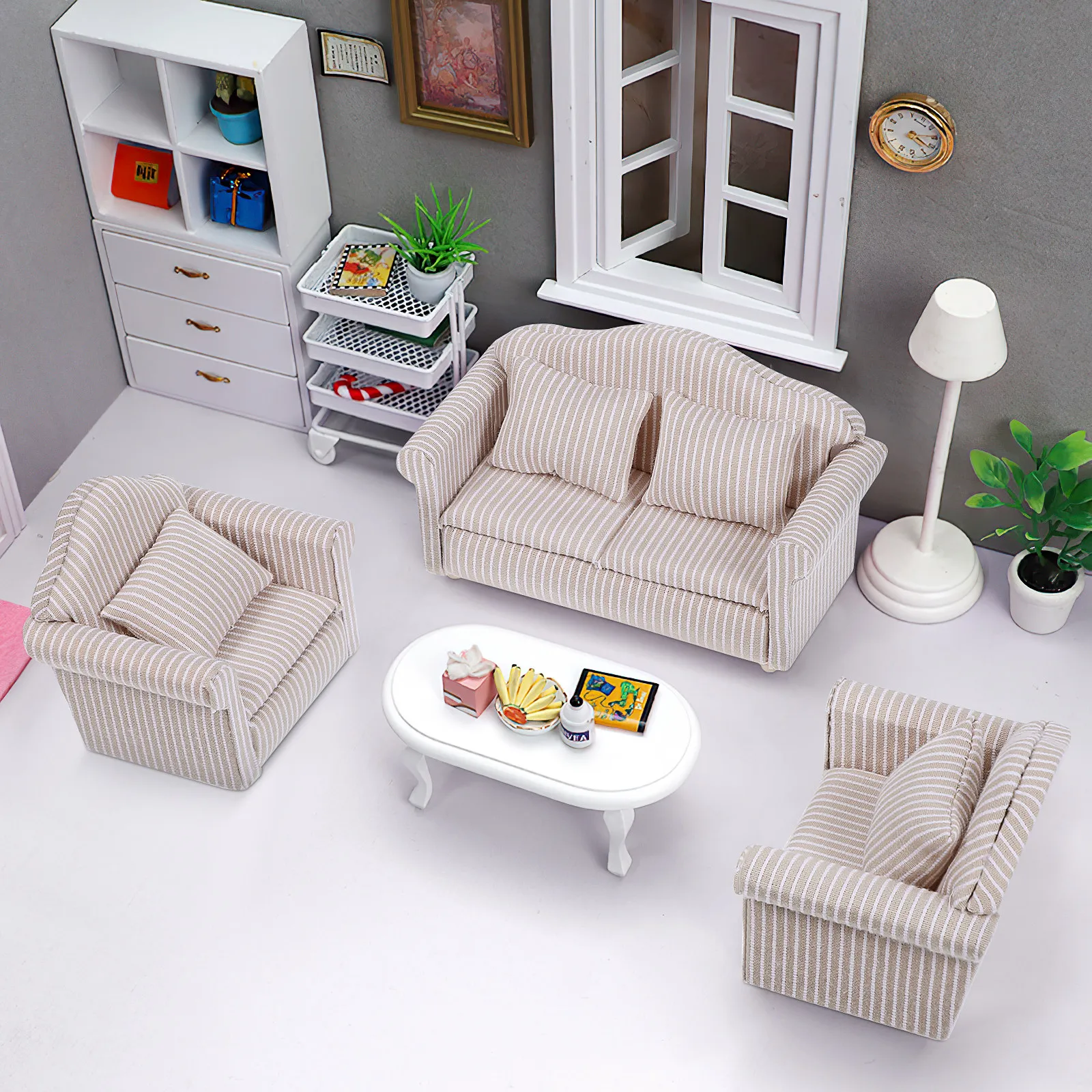

3Pcs Miniature Furniture Sofa Cute Home Decor for Kids Room Office Study Play Set Comfortable Touch Simulation Couch