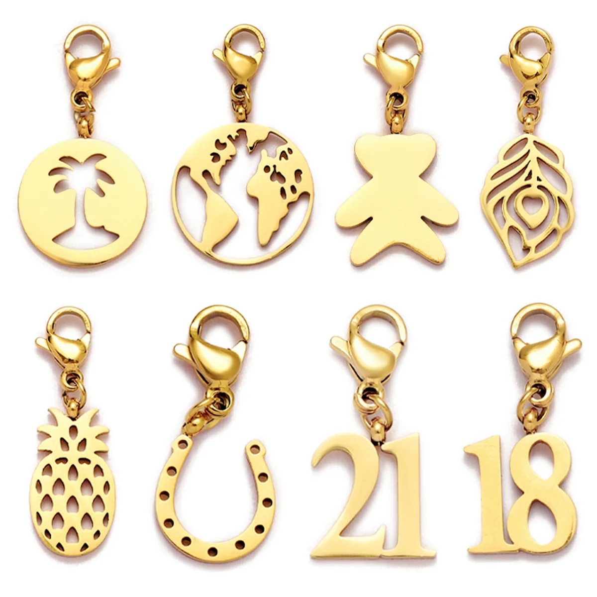 5Pcs/Lot Cute Palm Tree Bear Stainless Steel Diy Jevelry Making Charms Women Yinyang Dream Catcher Bracelet Lobster Pendants
