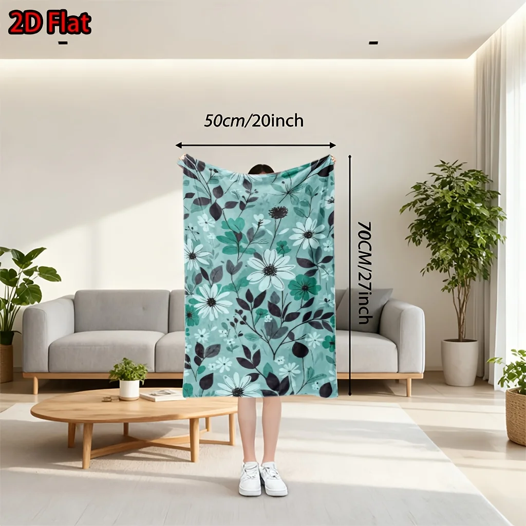 Elegant Floral Botanical Throw Blanket Teal Green Leaf Pattern Boho Living Room Home Decor Couch Cover