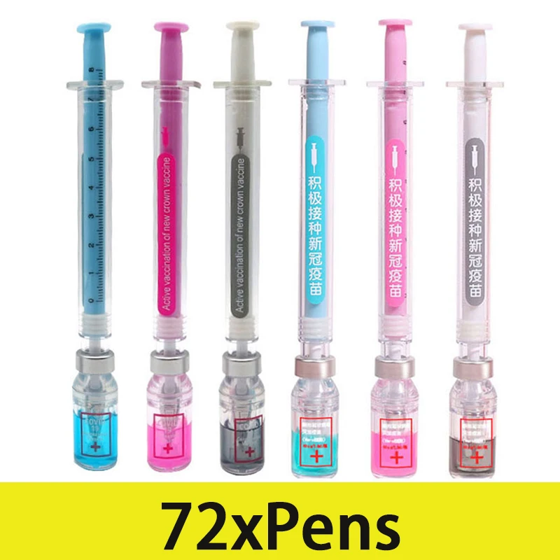 

72Pcs Novelty Syringe Shaped Injection Needle Plastic Solid Ball Pen Gel Pens