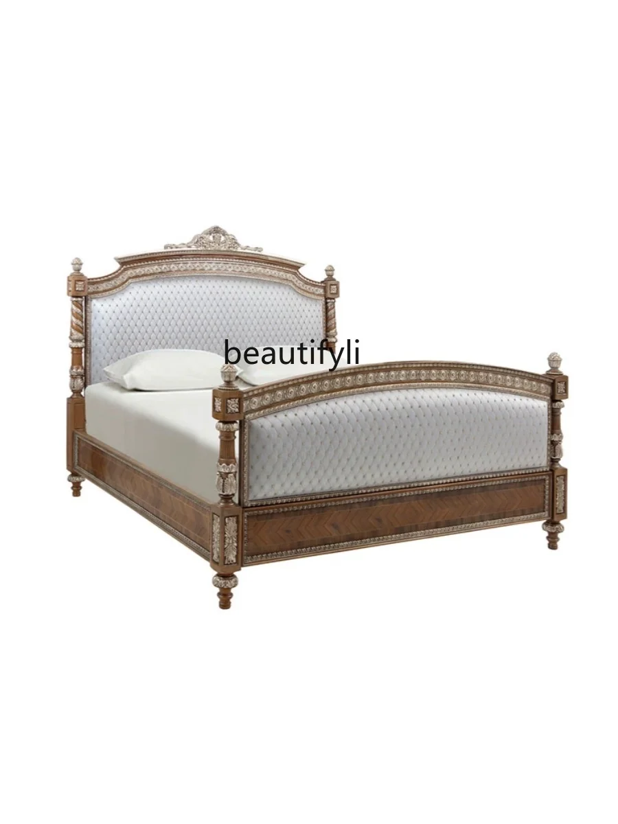 Classical Solid Wood Double Bed European-Style Windsor Castle Soft Bag Carved Bed 1.8 M Bedroom Marriage Bed Soft Bag