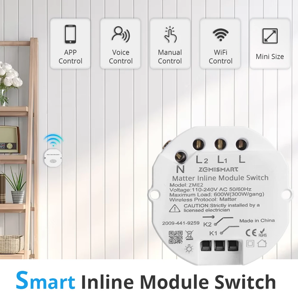 Zemismart Matter WiFi Smart Inline przełącznik modułu 2 Breaker przekaźników wsparcie Siri Google Home Smartthings kontrola aplikacji