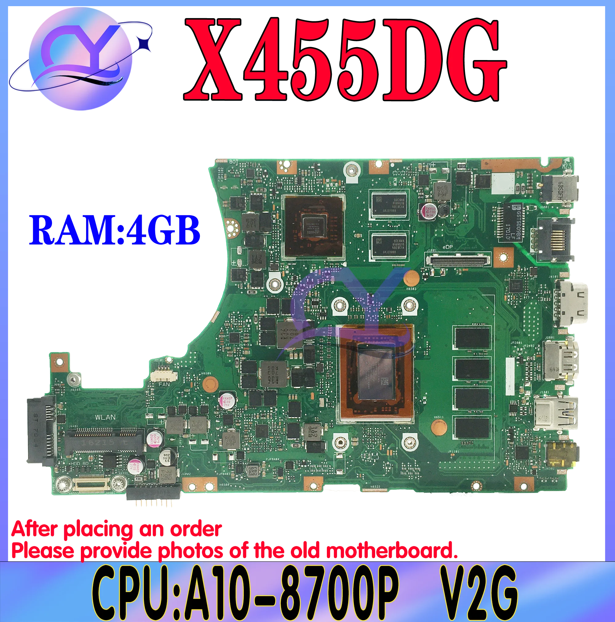 KEFU X455DG Mainboard For ASUS ROG X455DG K455DG  Laptop Motherboard A10-8700P V2G 4GB RAM 100% Working Ok