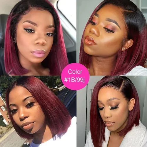 Imagen 2 del producto Extensiones de cabello humano postizo brasileño ombré 12A, 1B/99J, color rojo burdeos, oferta de extensiones de trama de colores de cabello Remy de dos tonos