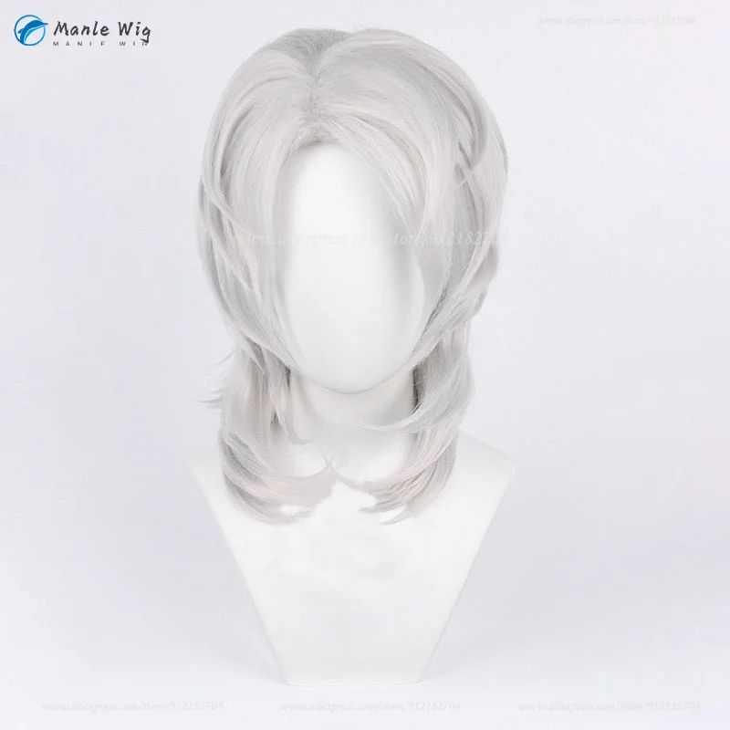 Anime Fluffy Rui Cosplay 40cm Long Silver White Rui Cosplay Wig Heat Resistant Synthetic Hair Halloween Party Wig + Free Wig Cap