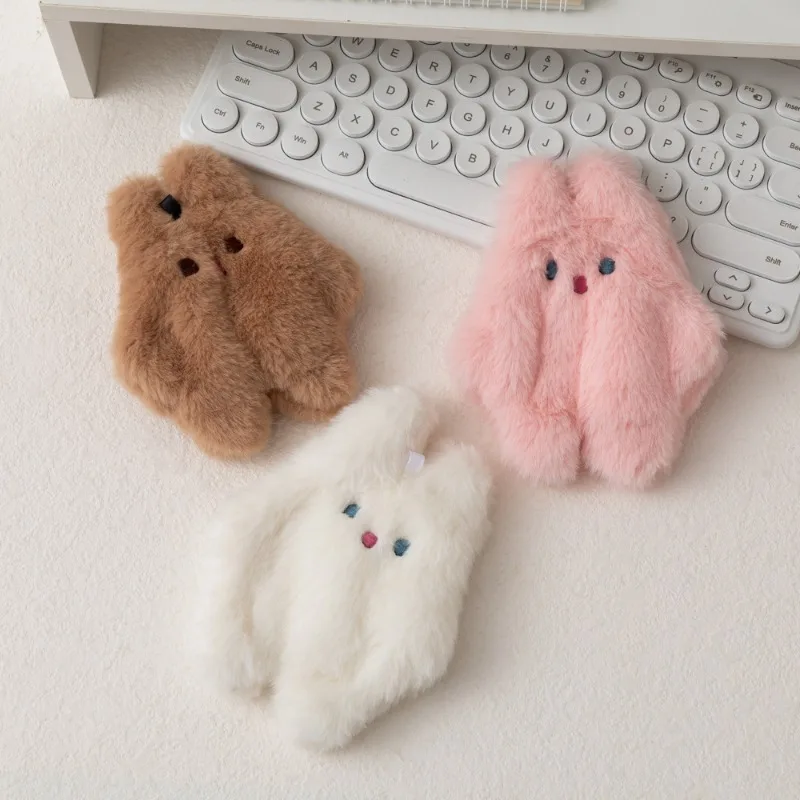 1 Piece Furry Cute Cartoon Lipstick Bag Fashion Korean Animal Bunny Coin Earphone Bag Plush Portable Small Stuff Storage Bag