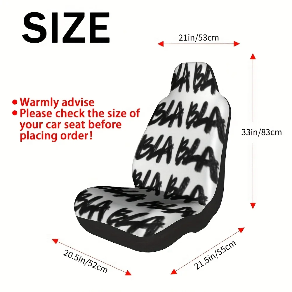 2pcs, Bla Bla Bla Print Front Seat Covers, Keeps Front Seats Clean During Everyday Driving, Elegant Front Seat Covers For Modern