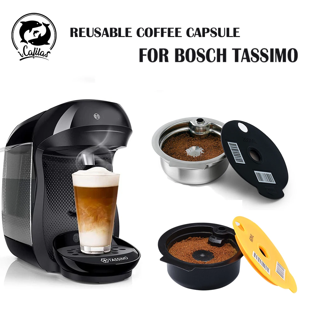 ICafilas-cápsula de café de plástico de acero inoxidable para Bosch Tassimo, filtro recargable, cubierta de silicona