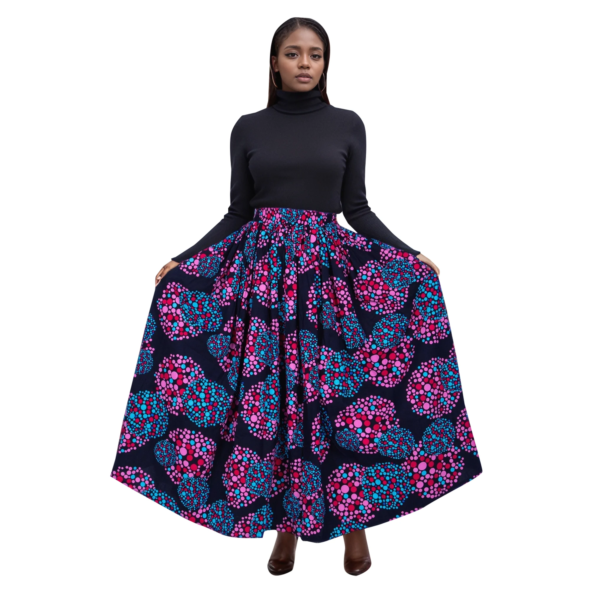 

African Skirts for Women African Print Cotton Full Elasticated High Waist Group Traditional Africa Clothing Women Skirts Kg1330