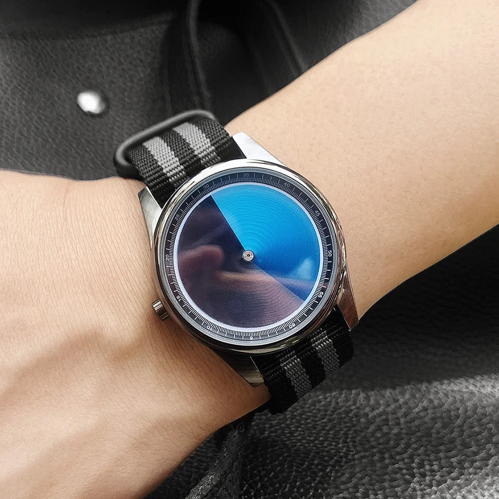 A canvas strap fashion creative blue men\'s watch, unisex, with unique personality and no-pointer wristwatch, is the best gift fo