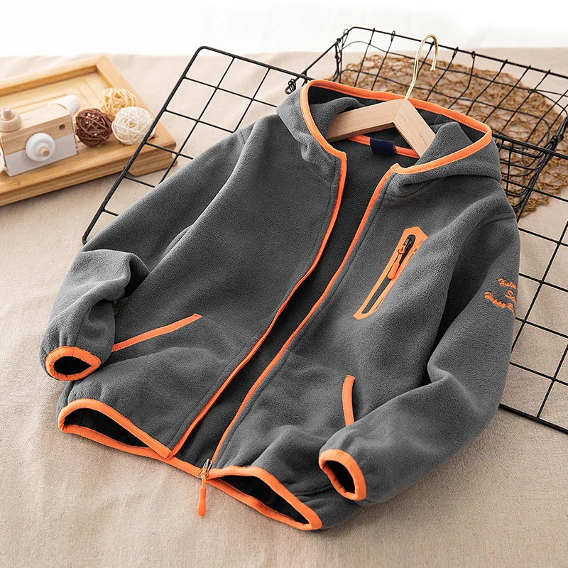 Brand Windproof Hooded Zip Full Fleece Child Coat Contrast Baby Boys Jackets Kids Outfits Children Outerwear 3-12 Years