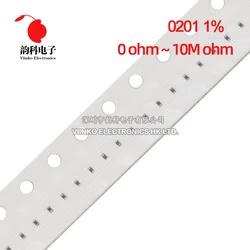 100 pz 1% 0201 resistore SMD 0R-10M 1/20W 0 1 10 100 150 220 330 ohm 1K 2.2K 4.7K 10K 100K 1R 10R 100R 150R 220R 330R 470R 1M