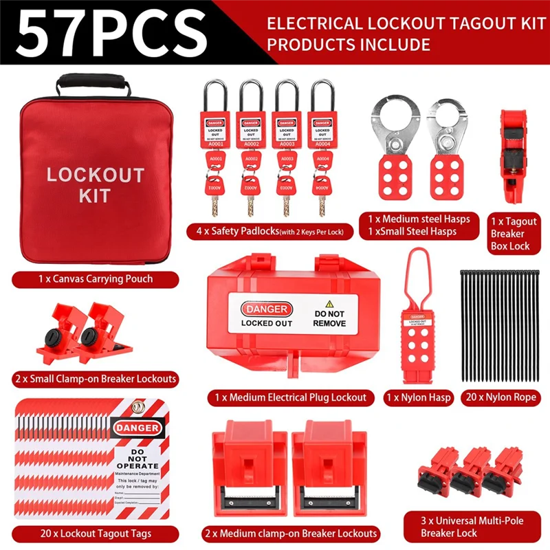AAAEL-Lock Out Tag Out Kits Electrical,57 Lockout Tagout Kit With Breaker Hasps Tag Padlock Plug Lockout For OSHA-Loto Kit