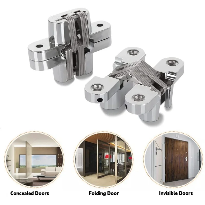 1 Pairs Hidden Gate Hinge Stainless Steel Concealed Hinges 180 Degree Folding Invisible Door Hinges Heavy Duty Built-in Hinge