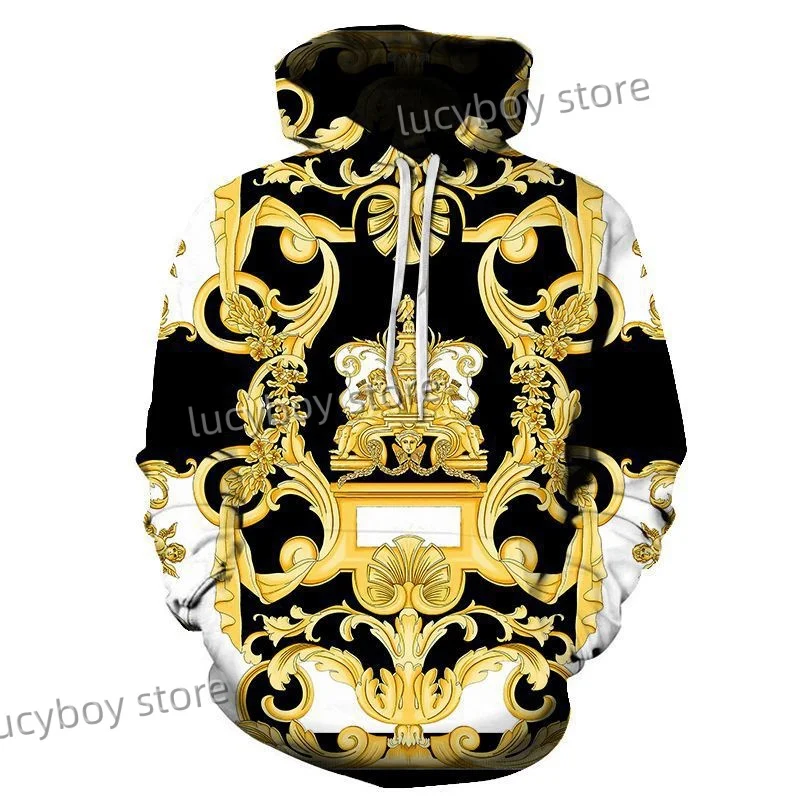 Men Gold Chain Print Loose Hoodies Street Fashion Hoodie Mens Long Sleeve Harajuku Graphic Hooded Sweatshirts Tops Men Clothing