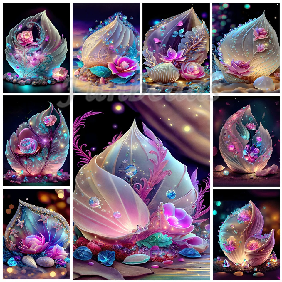 5D Diamond Embroidery Shell Pearl Diamond Painting DIY Seaside Scenery Full Mosaic Art Beautiful Beach Conch Creative New TT343