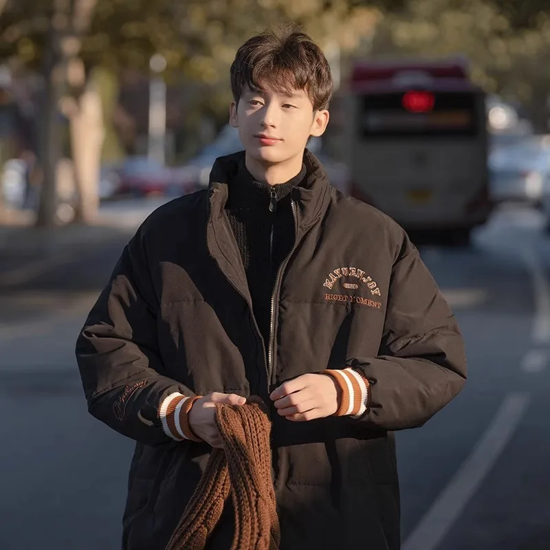 

Stand collar oversized cotton jacket men's winter new thick bread jacket American high street trendy brand cotton jacket