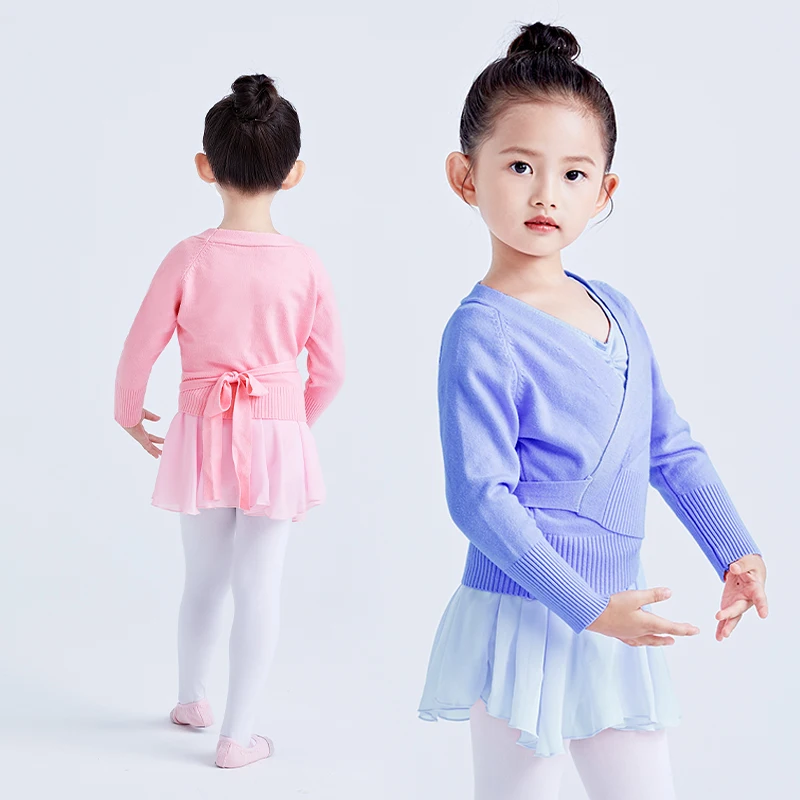 Wrap Winter Kids Cross Sweater Girls Long Sleeve Child Waist Belt New Tops Warm Autumn Ballet Dance