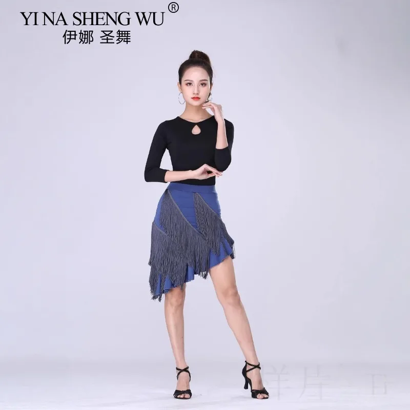 Latin Dance Quaste Rock Frauen Elegante Hohe Taille Einfarbig Fransen Design Unregelmäßigen Rock Dance Training Leistung Rock
