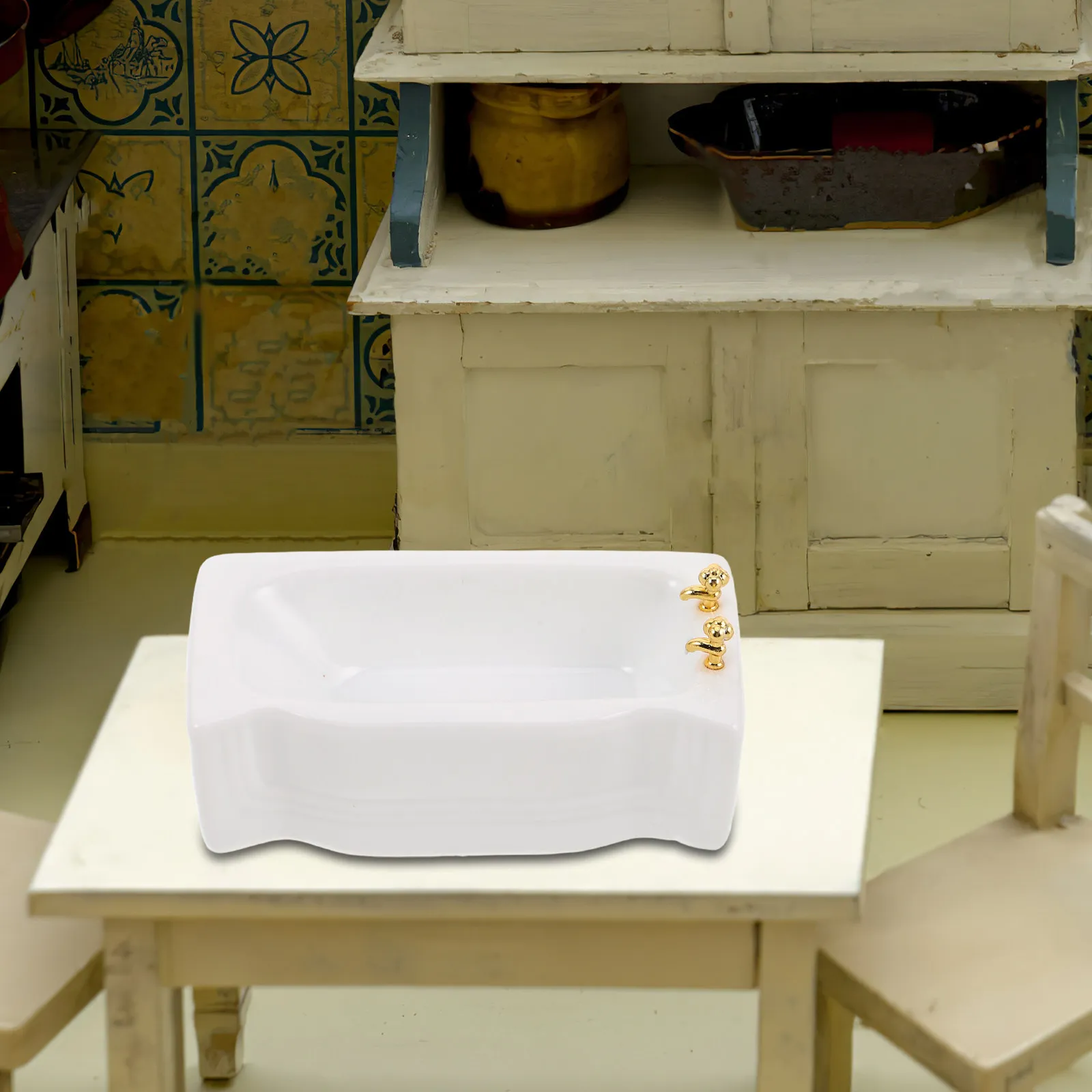 

Miniature White Porcelain Ceramic Bathtub 1:12 Scale Square Bathroom Furniture Accessories Dollhouse Decoration