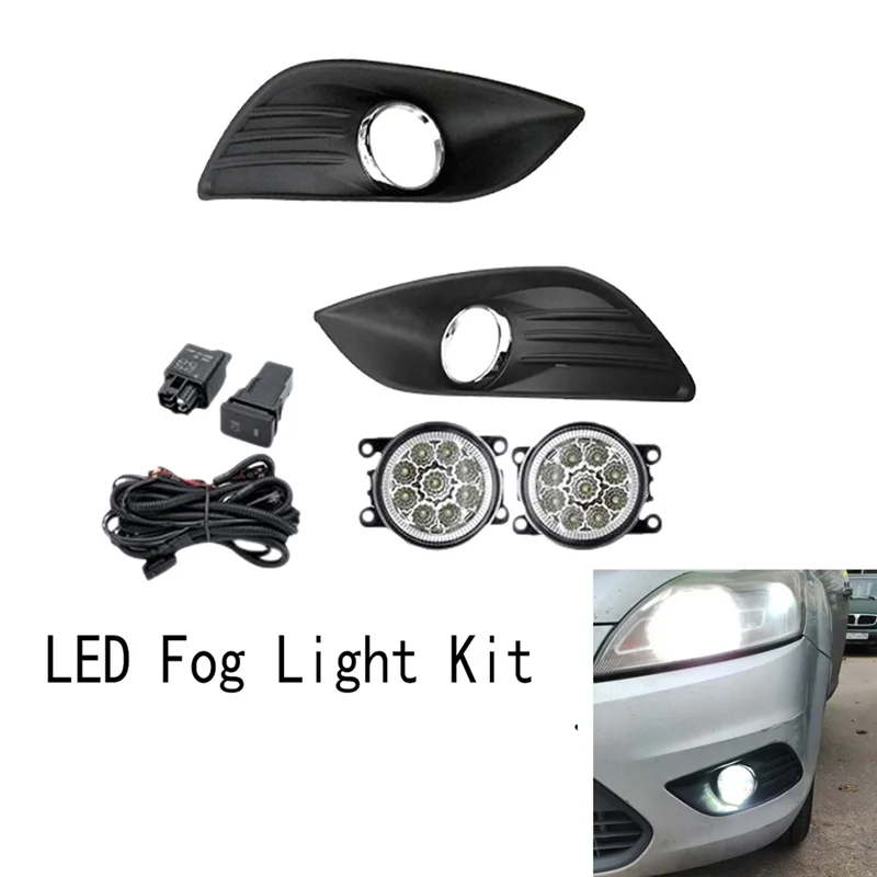 ไฟ LED หมอกไฟหน้าหมอกโคมไฟ Grille BEZEL Harness SWITCH Kit สําหรับ Ford Focus MK2 2009-2011