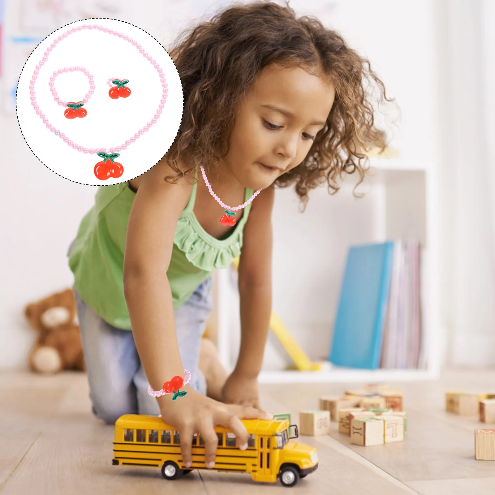 3Pcs Cherry Pendant Necklace Kids Pearl Jewelry Pink Imitation Pearls Durable Glossy Strong Strand Perfect for Birthday Wedding