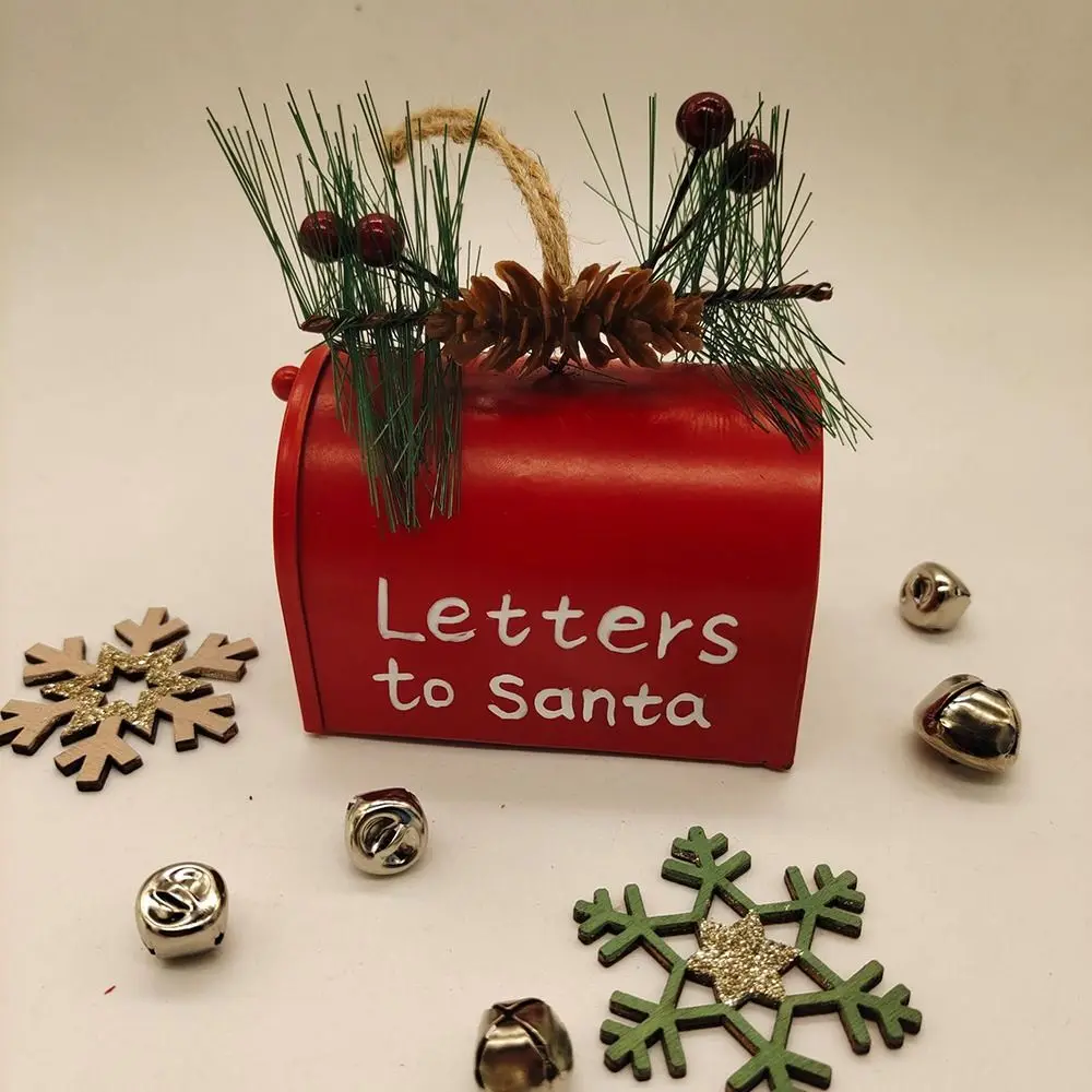 New Year Christmas Iron Mail Box Hanging Decoration for Home Metal Ornament Christmas Tree Pendant Letters From Santa Claus