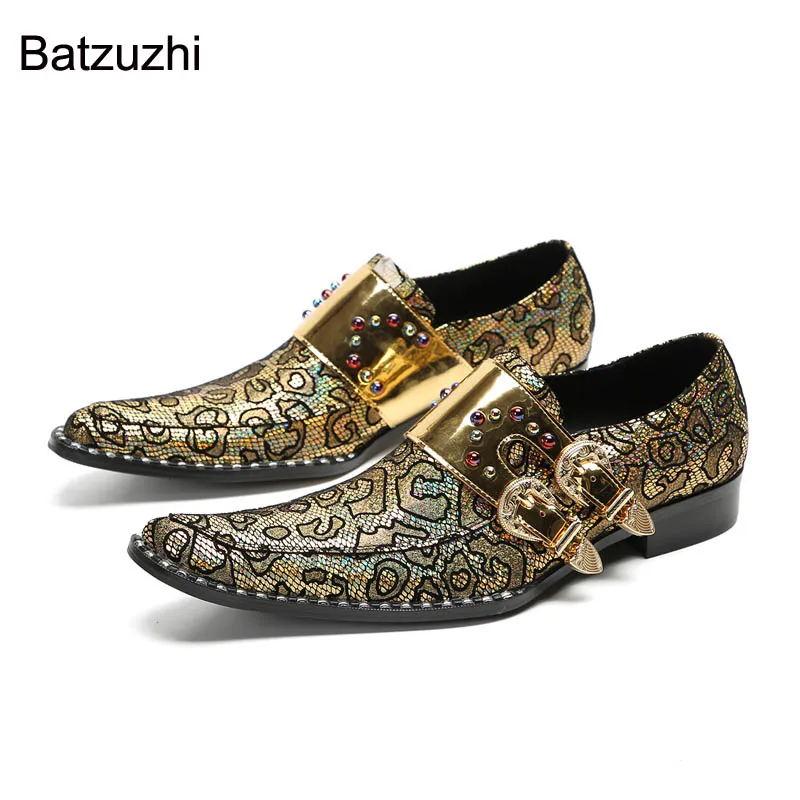 Batzuzhi Men's Shoes Slip on 2023 New Gold Luxury Soft Genuine Leather Dress Shoes Men Handmade Party, Wedding Sheos Man! 37-47!